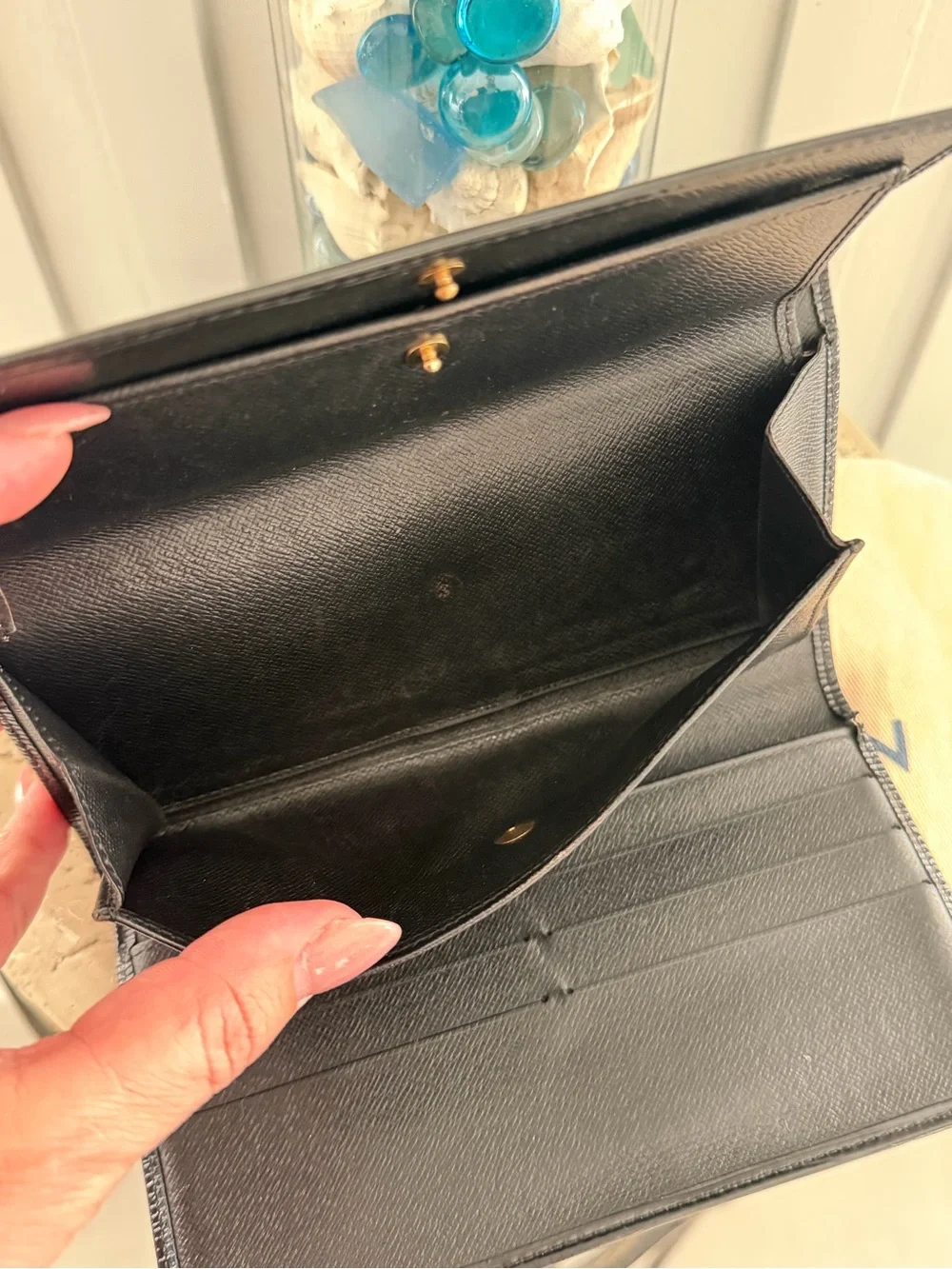 Louis Vuitton Black Epi Trifold Leather Clutch Porte Tresor Wallet